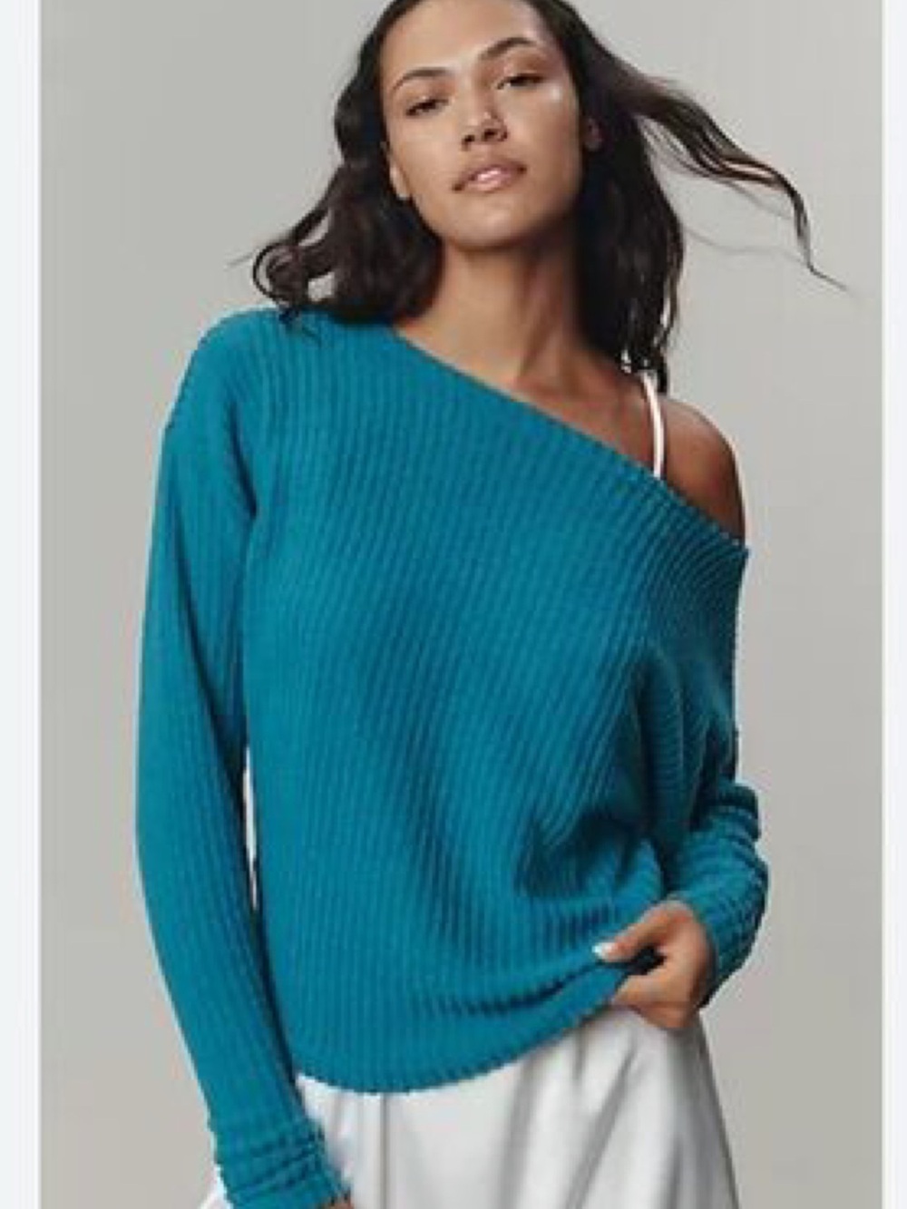 NWT Anthropologie Pilcro Ribbed Cozy Long Sleeve Sweater Top Blue S Coastal Boho